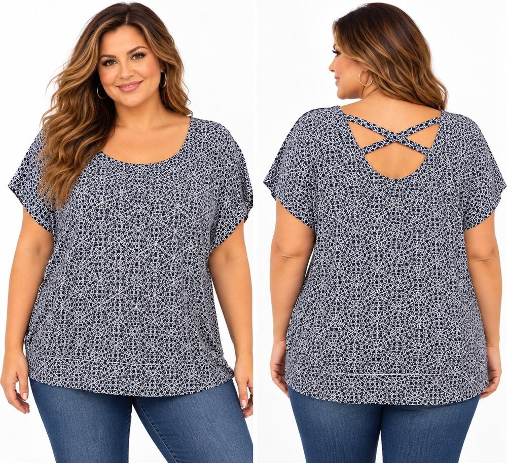 Lane Bryant Womens Plus 18/20 Gray/Navy Geometric Scoop Neck Dolman Top